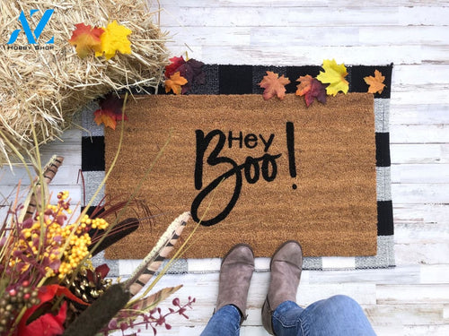 Outdoor Mat- Hey Boo Halloween Themed Beige Doormat Home Decor