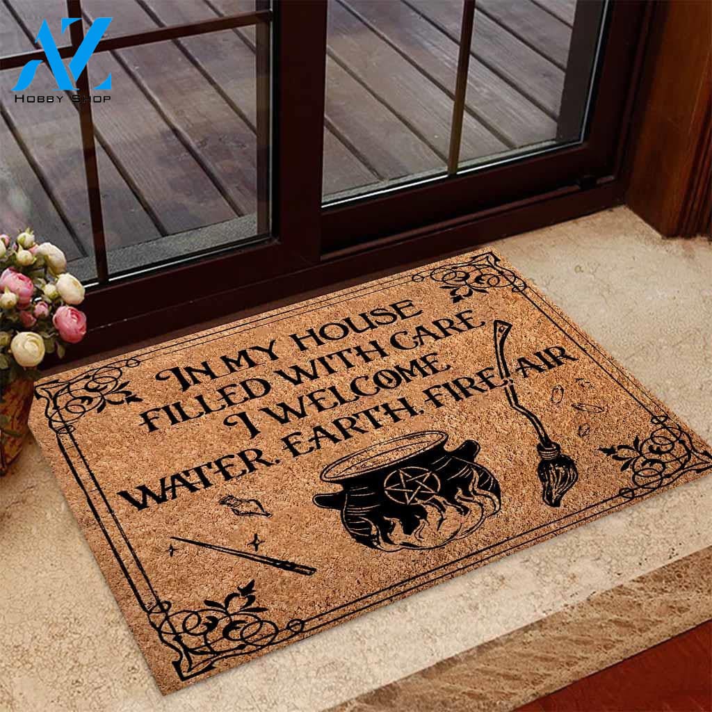 Outdoor Mat- In My House Witch Broom Magic Pot Doodle Pattern Doormat Home Decor