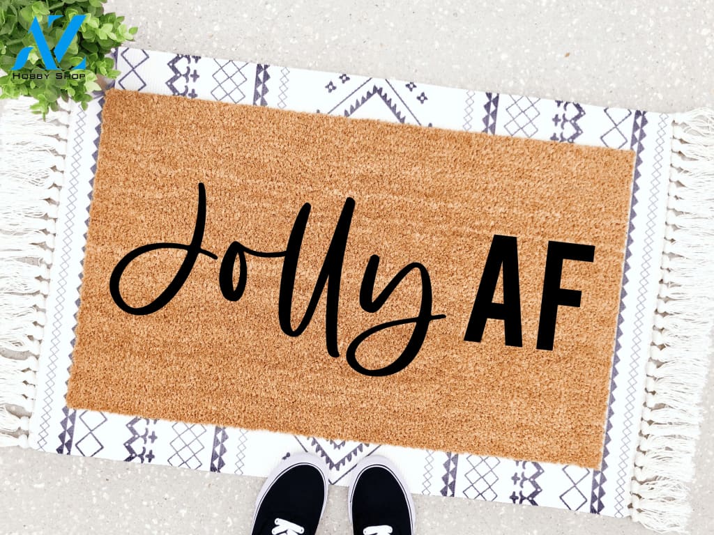 Outdoor Mat- Jolly AF Black Text On Burly Wood Doormat Home Decor