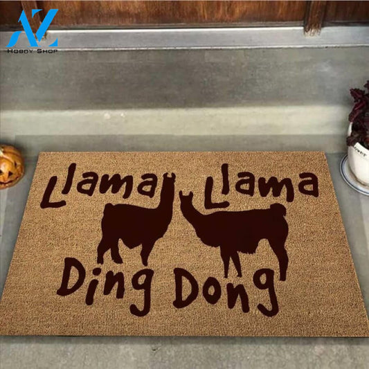 Outdoor Mat- Llama Ding Dong Lovely Couple Silhouette Pattern Doormat Home Decor
