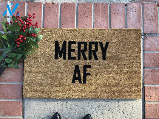 Outdoor Mat- Merry Af Funny Christmas In Vintage Style Door Mat Home Decor