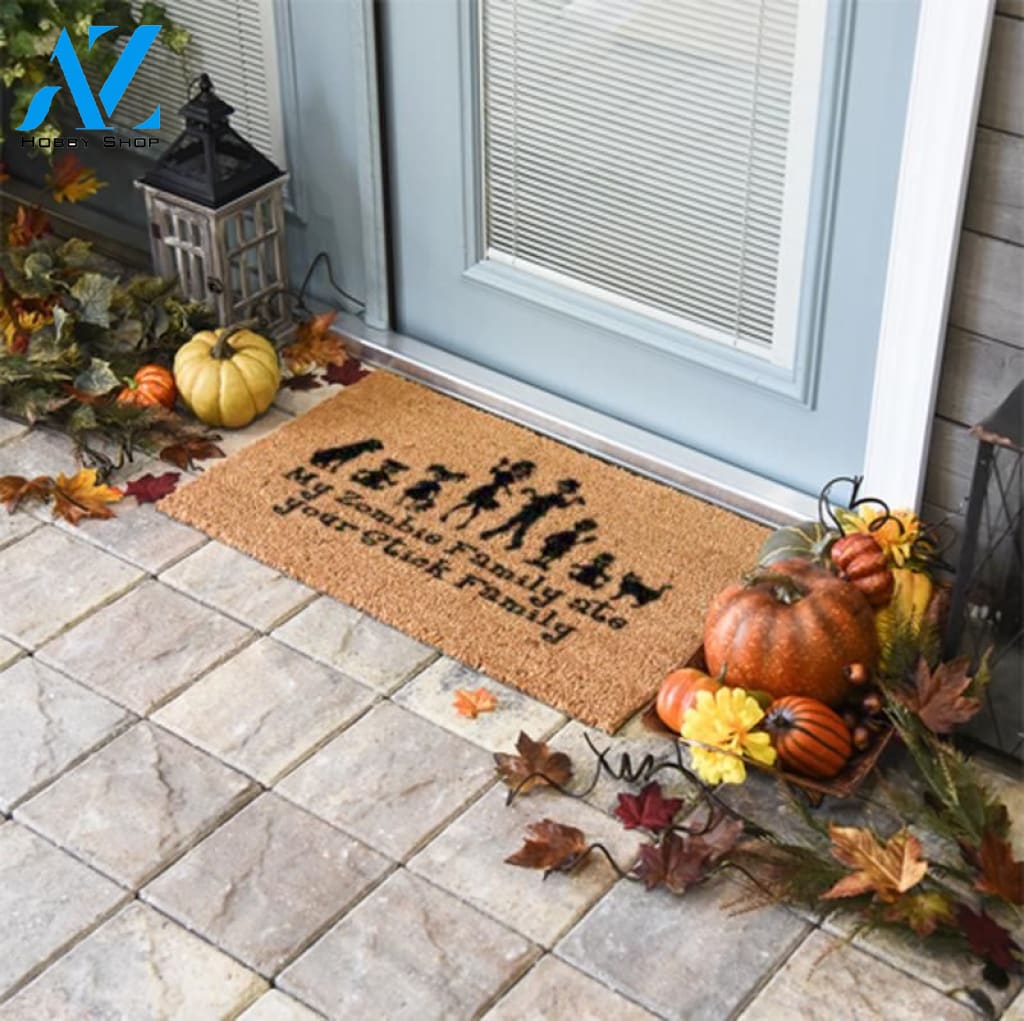 Outdoor Mat- My Zombie Family Ate Your Stick Family Doormat Home Decor