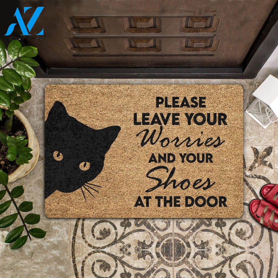 Outdoor Mat- Please Leave Your Worries And Your Shoes Coir Pattern Doormat Home Decor