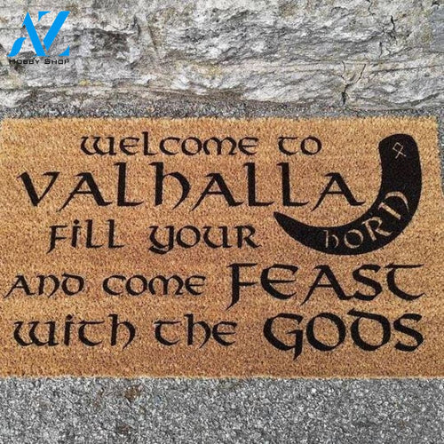 Outdoor Mat- Viking Welcome To Valhalla Black Horn Pattern Doormat Home Decor