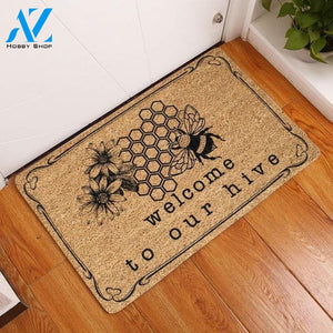 Outdoor Mat- Welcome To Our Hive Bees On Beige Design Doormat Home Decor