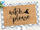 Outdoor Mat- Witch Please Text With Halloween Black Hat Pattern Doormat Home Decor