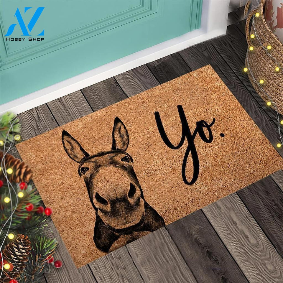 Outdoor Mat- Yo Donkey And Brown Background Doormat Home Decor