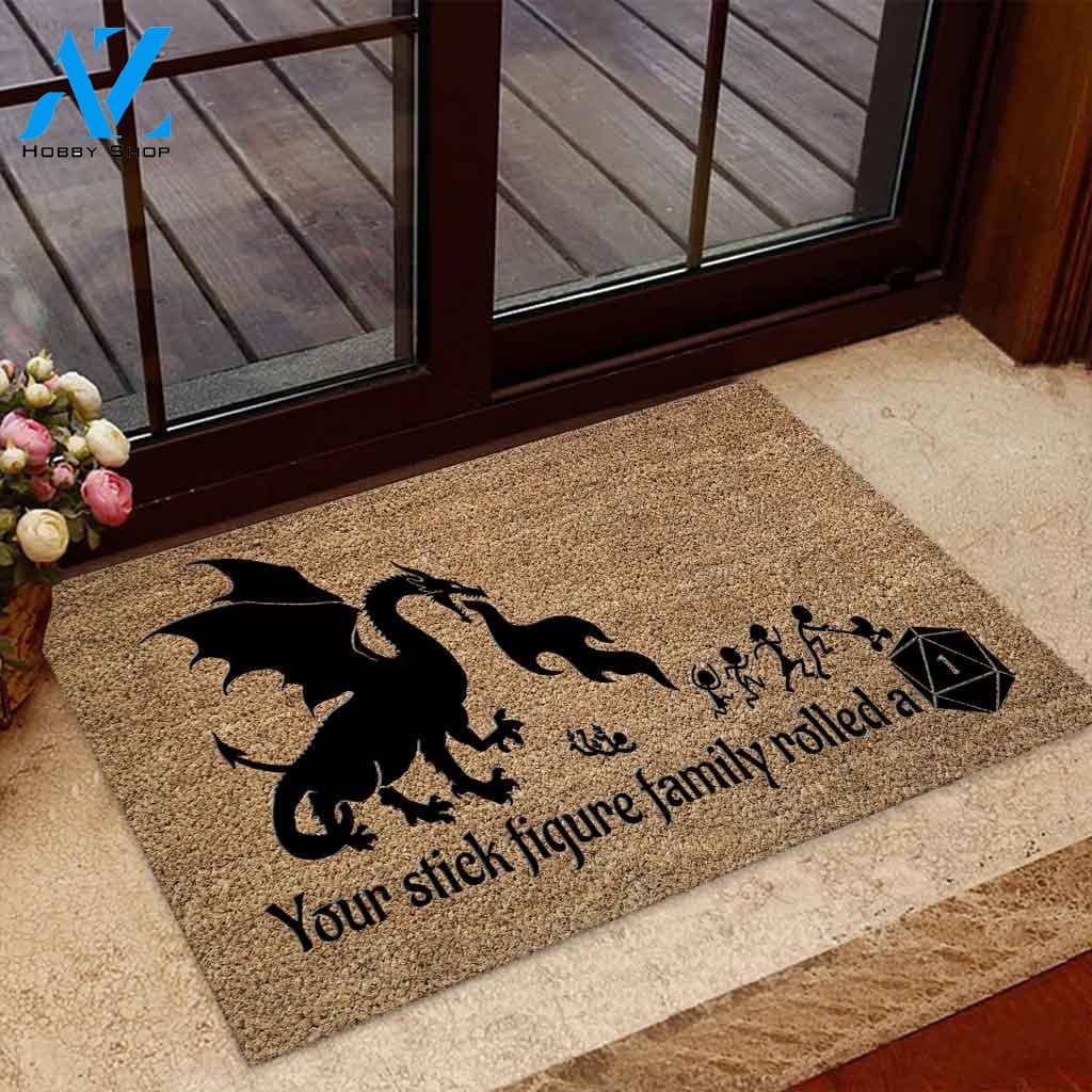 Outdoor Mat- Your Stick Figure Family Impressive Fire Breathing Dragon Doormat Home Decor