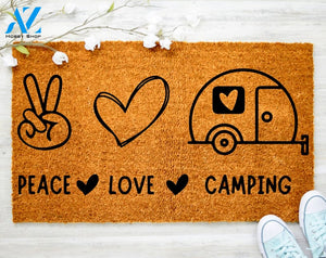 Peace Love Camping RV Doormat Trailer Cute Doormat Family Name Doormat Porch Decor Housewarming Doormat
