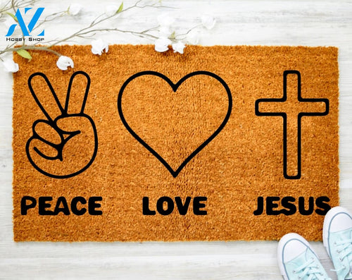 Peace Love Jesus Doormat Faith Cute Doormat Family Name Doormat Porch Decor Housewarming Doormat Coir doormat