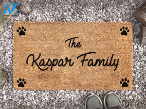 Personalised Family Name Paw Doormat - Dog Footprint Mat - Animal Lover Gift - Custom Coir Door Mat