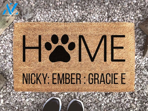 Personalised Pet Paw Symbol Home Family Names Doormat - Home With A Pawprint - Cute Animal Lover Gift