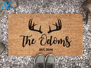 Personalized Antlers With Family Name and Est. Date - Country Doormat - Custom Coir Door Mat