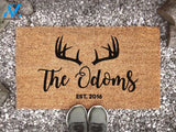 Personalized Antlers With Family Name and Est. Date - Country Doormat - Custom Coir Door Mat