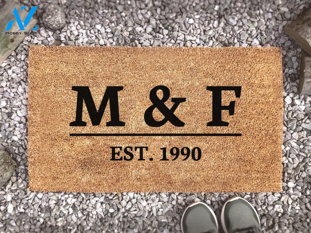 Personalized Bold Underlined Initials and Est. Date Serif Door Mat - Custom Coir Rug - New Home Gift - Cute Couples Gift