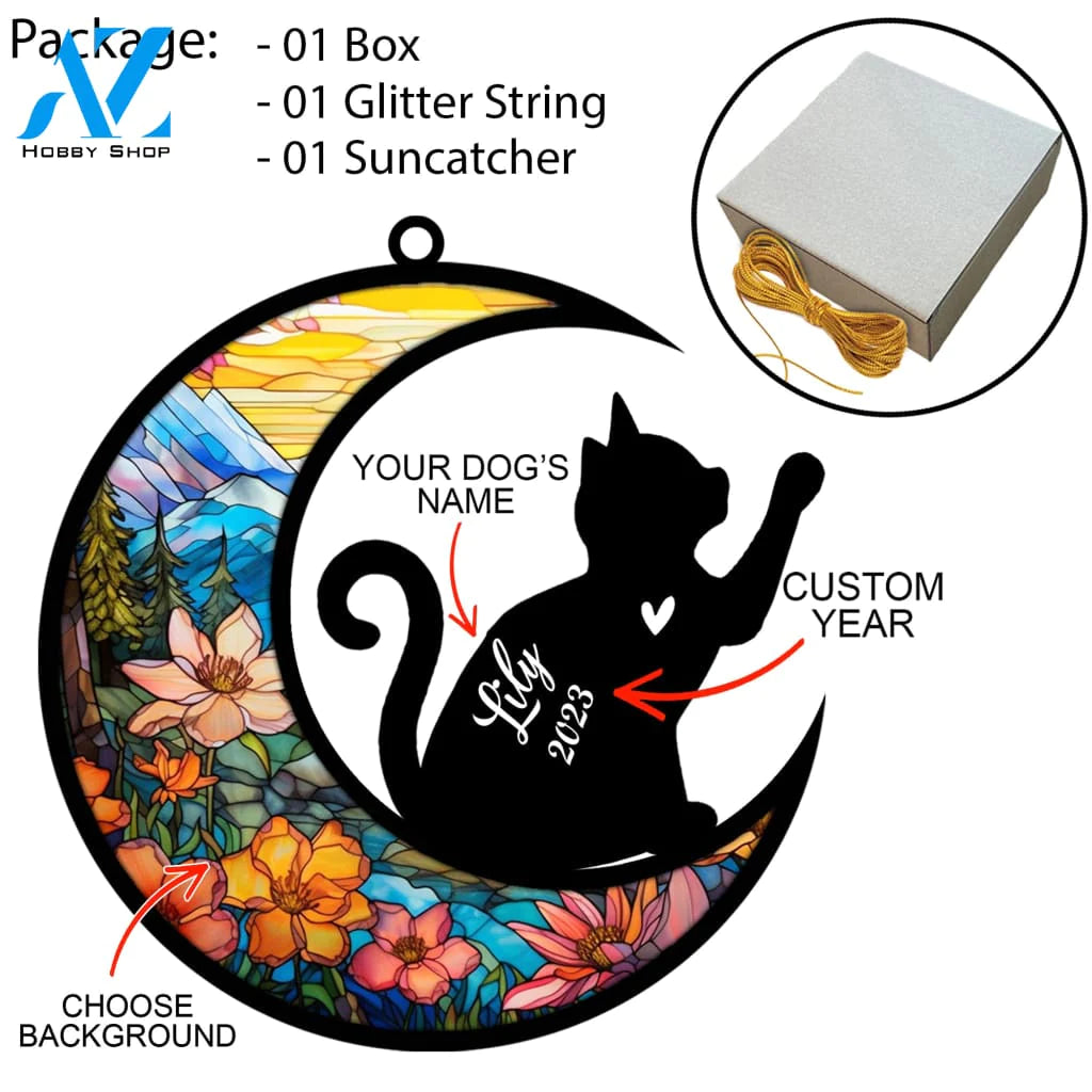 Personalized Cat Memorial Suncatcher Custom With Name Breeds Pet Loss Stained Glass Light Catcher