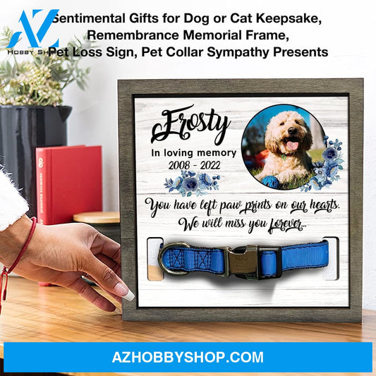 Personalized Dog Memorial Gifts 8X8 Picture Frame With Collar Holder Custom Cat Name Date Loss Of