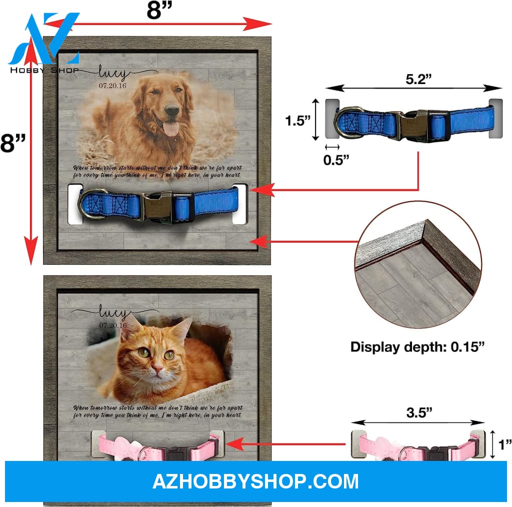 Personalized Dog Memorial Gifts 8X8 Picture Frame With Collar Holder Custom Cat Name Date Loss Of