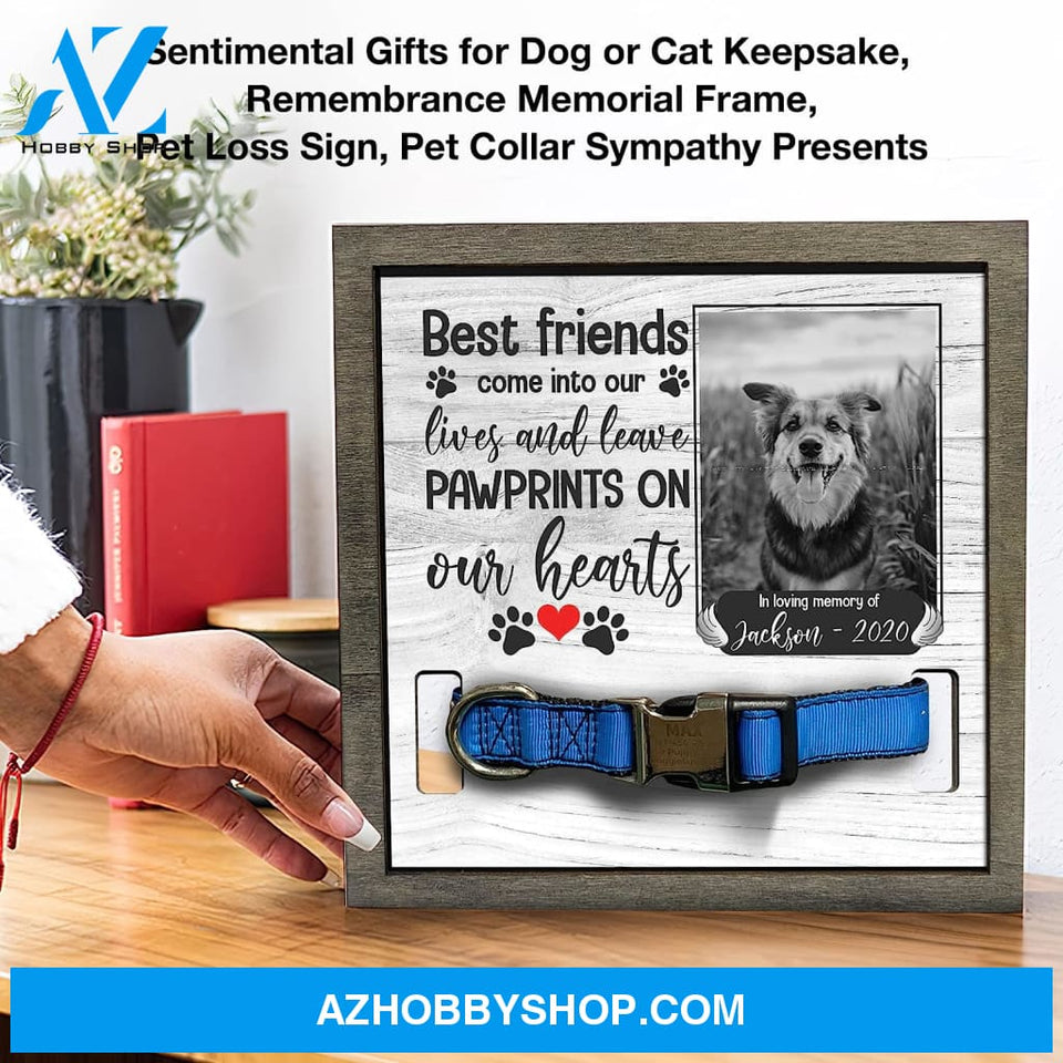 Personalized Dog Memorial Gifts 8X8 Picture Frame With Collar Holder Custom Cat Name Date Loss Of