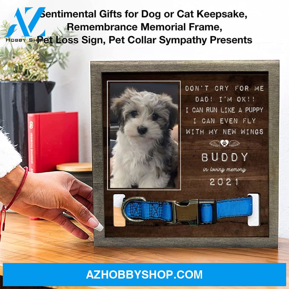 Personalized Dog Memorial Gifts 8X8 Picture Frame With Collar Holder Custom Cat Name Date Loss Of