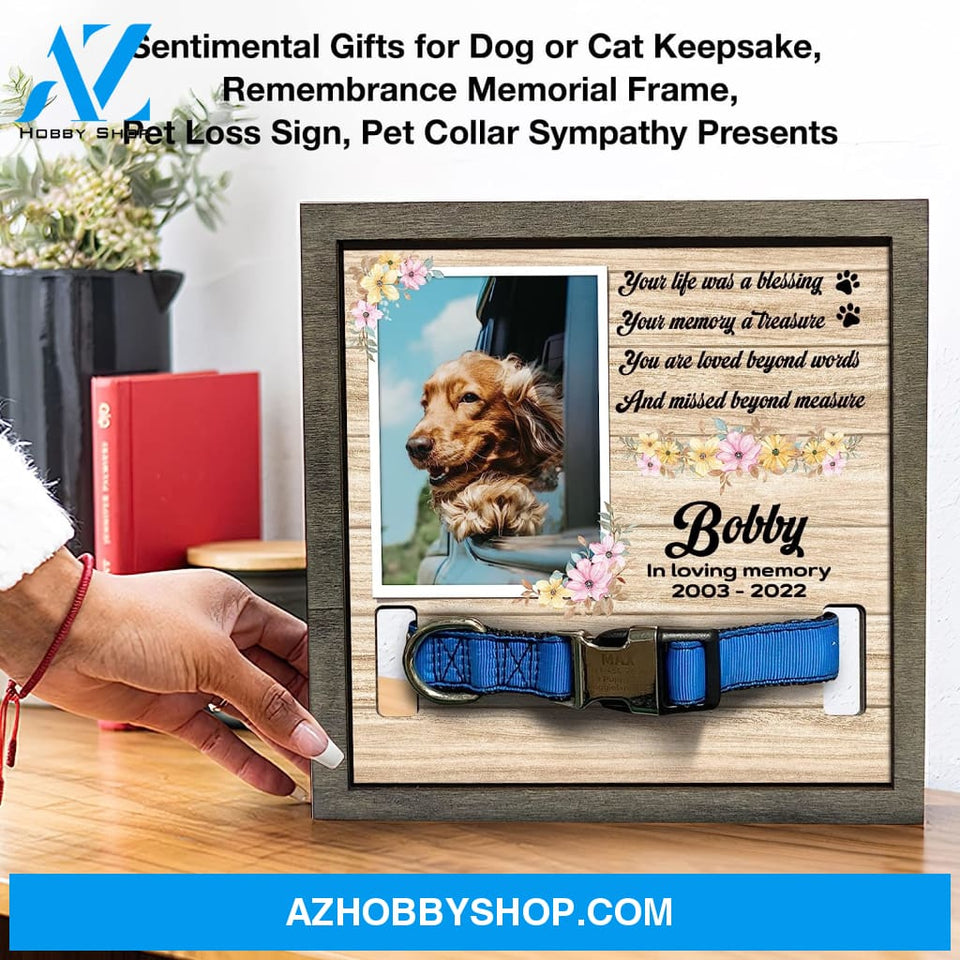 Personalized Dog Memorial Gifts 8X8 Picture Frame With Collar Holder Custom Cat Name Date Loss Of