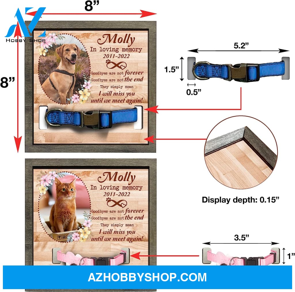 Personalized Dog Memorial Gifts 8X8 Picture Frame With Collar Holder Custom Cat Name Date Loss Of