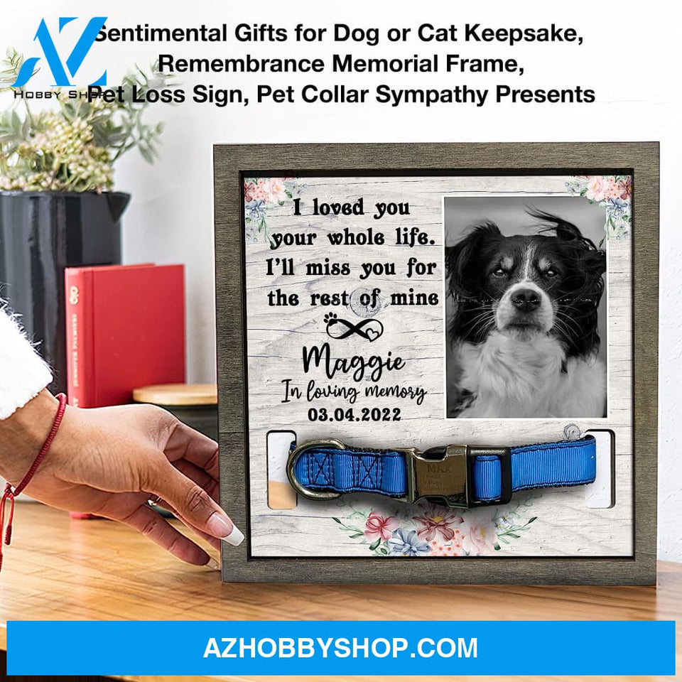 Personalized Dog Memorial Gifts 8X8 Picture Frame With Collar Holder Custom Cat Name Date Loss Of