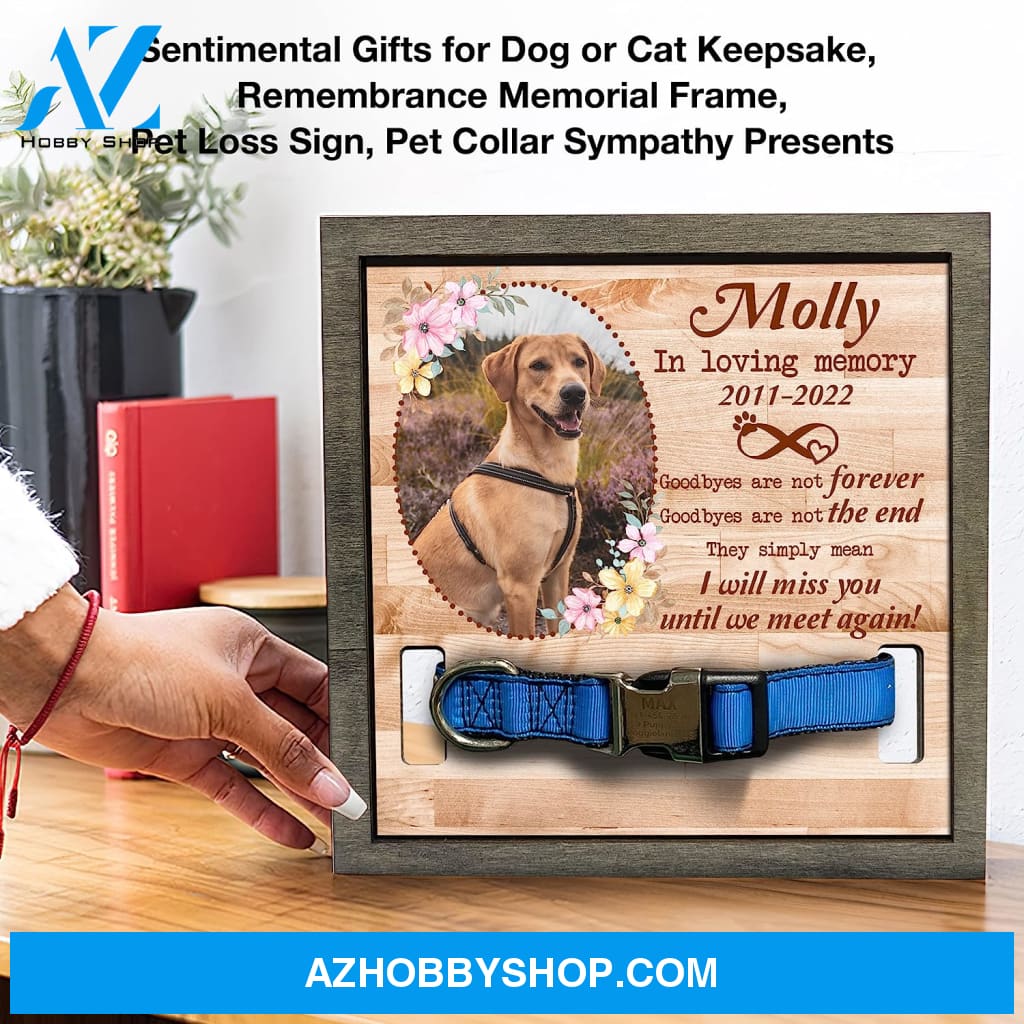 Personalized Dog Memorial Gifts 8X8 Picture Frame With Collar Holder Custom Cat Name Date Loss Of