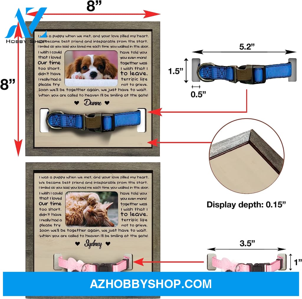 Personalized Dog Memorial Gifts 8X8 Picture Frame With Collar Holder Custom Cat Name Date Loss Of