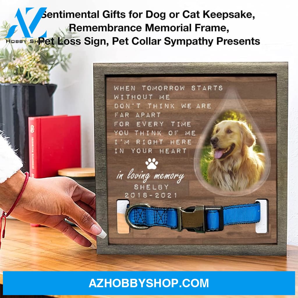 Personalized Dog Memorial Gifts 8X8 Picture Frame With Collar Holder Custom Cat Name Date Loss Of