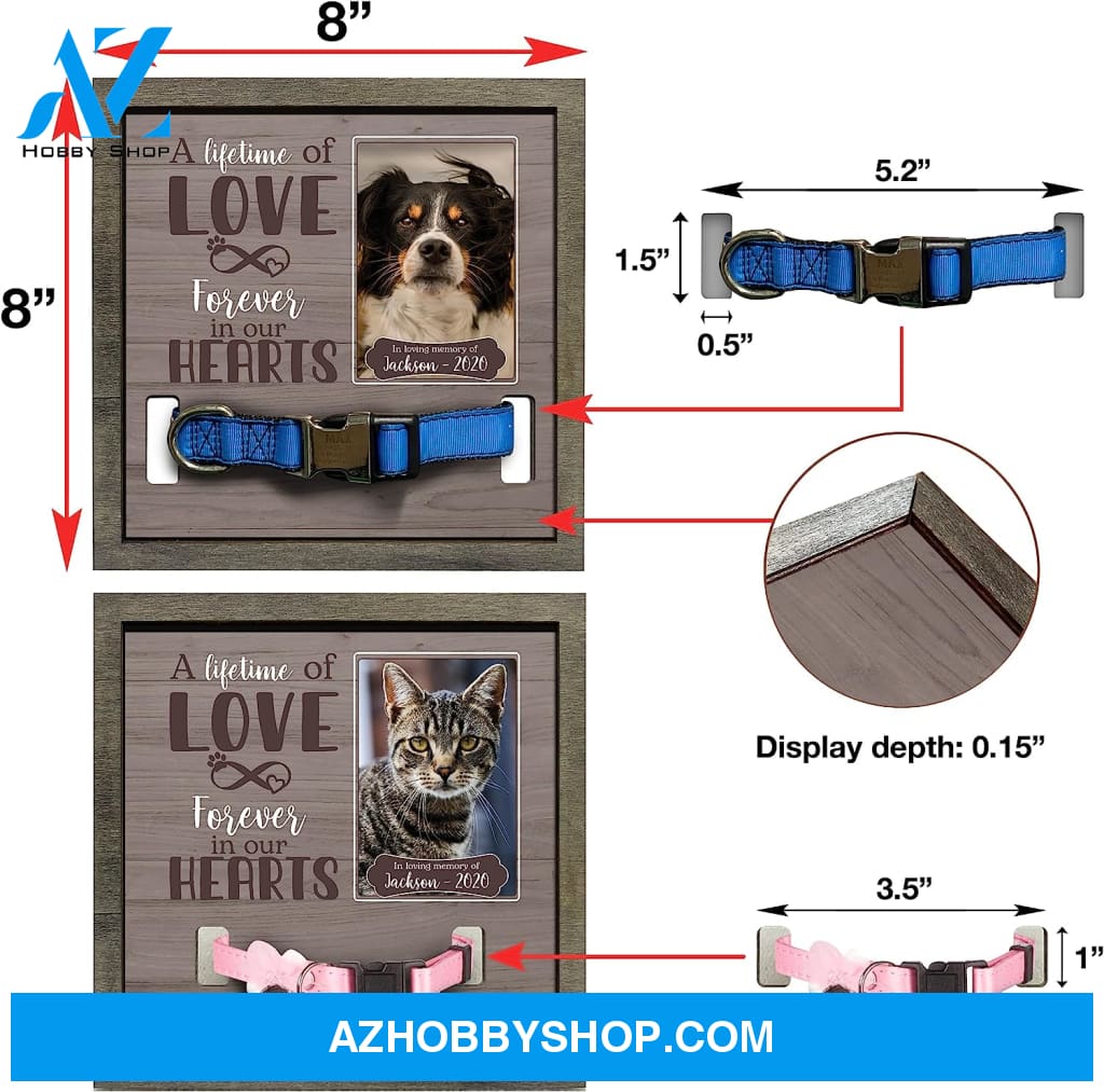 Personalized Dog Memorial Gifts 8X8 Picture Frame With Collar Holder Custom Cat Name Date Loss Of