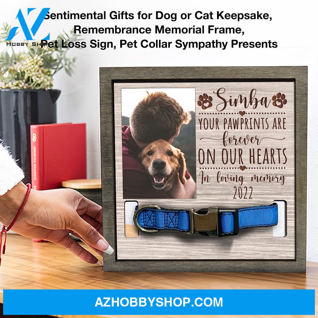 Personalized Dog Memorial Gifts 8X8 Picture Frame With Collar Holder Custom Cat Name Date Loss Of