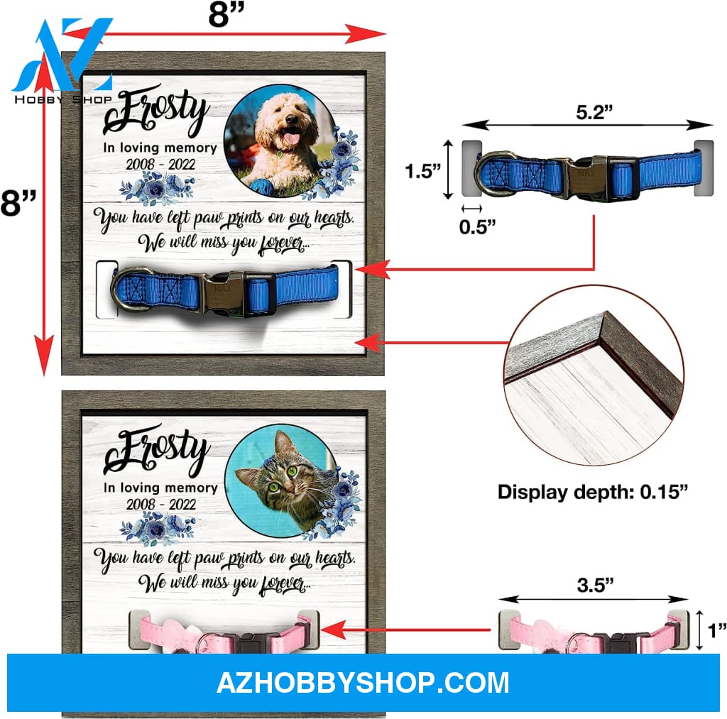 Personalized Dog Memorial Gifts 8X8 Picture Frame With Collar Holder Custom Cat Name Date Loss Of