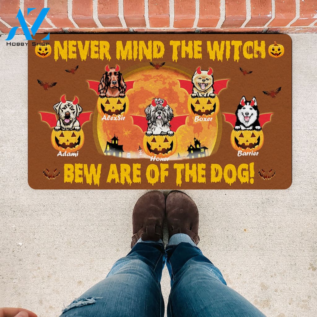 Personalized Doormat, Beware Of The Halloween Fluffy Dogs, Custom Doormat