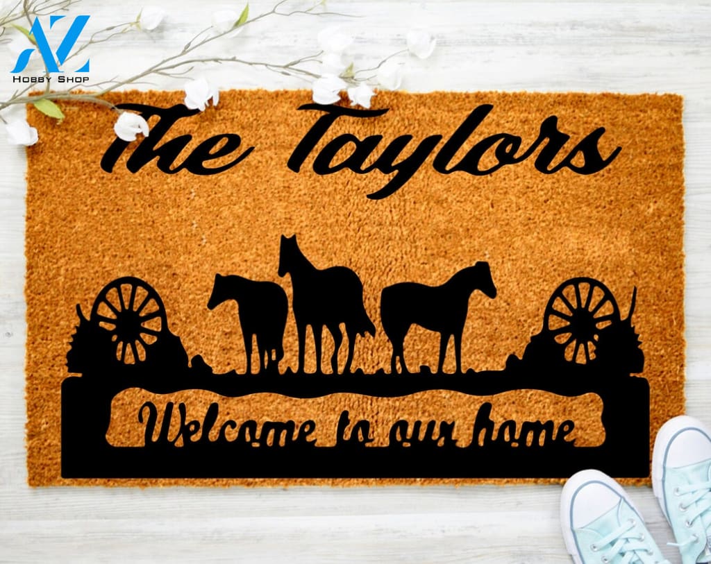 Personalized Family Name Welcome Doormat Horse Door Mat Farmhouse Doormat Last Name Doormat Farmhouse Decor