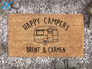 Personalized Happy Campers Names Doormat - Custom Coir Welcome Mat - House Name Sign - Home Decor