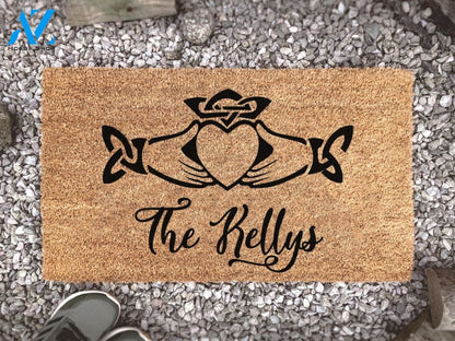 Personalized Home Door Mat Customised Family Name Irish Claddagh Doormat - Outdoor Rug - New Home Gift - Realtor Gift -
