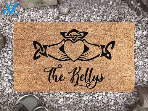 Personalized Home Door Mat Customised Family Name Irish Claddagh Doormat - Outdoor Rug - New Home Gift - Realtor Gift -