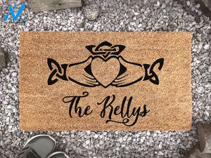 Personalized Home Door Mat Customised Family Name Irish Claddagh Doormat - Outdoor Rug - New Home Gift - Realtor Gift -