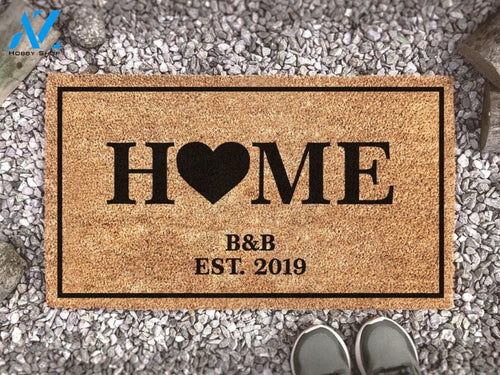 Personalized Home with Initials and Est Date Doormat - Custom Coir Welcome Mat - Home Decor