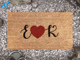 Personalized Initial Red Heart Door Mat - Custom Coir Rug - New Home Gift - Cute Gift - Housewarming Gift