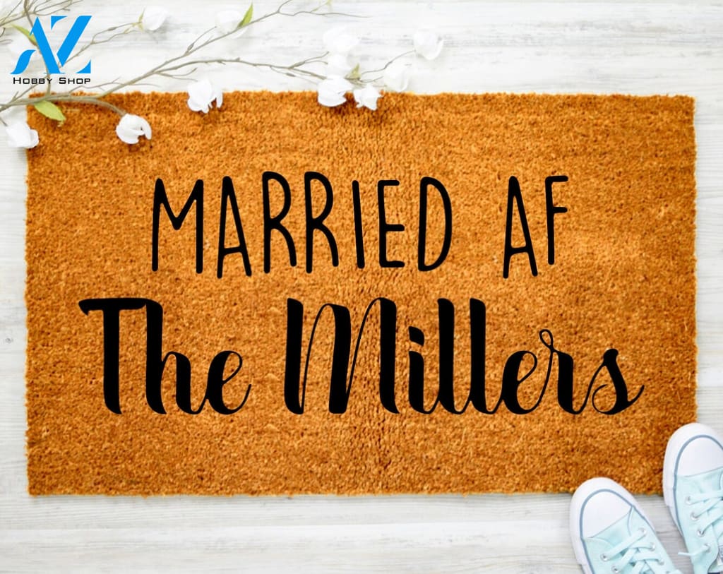Personalized Married AF Personalized Last Name Doormat Family Name Mat Custom Name Doormat Housewarming Gift