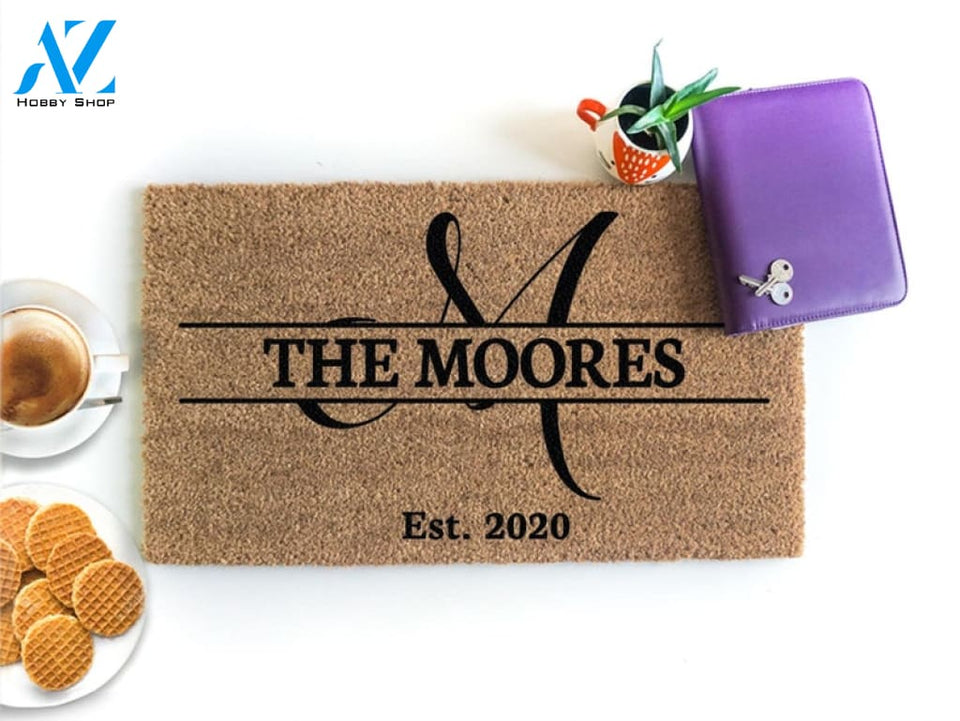 Personalized Monogram Family Name Doormat - Closing Gift - Last Name Door Mat - Welcome Mat - Housewarming Gift - New