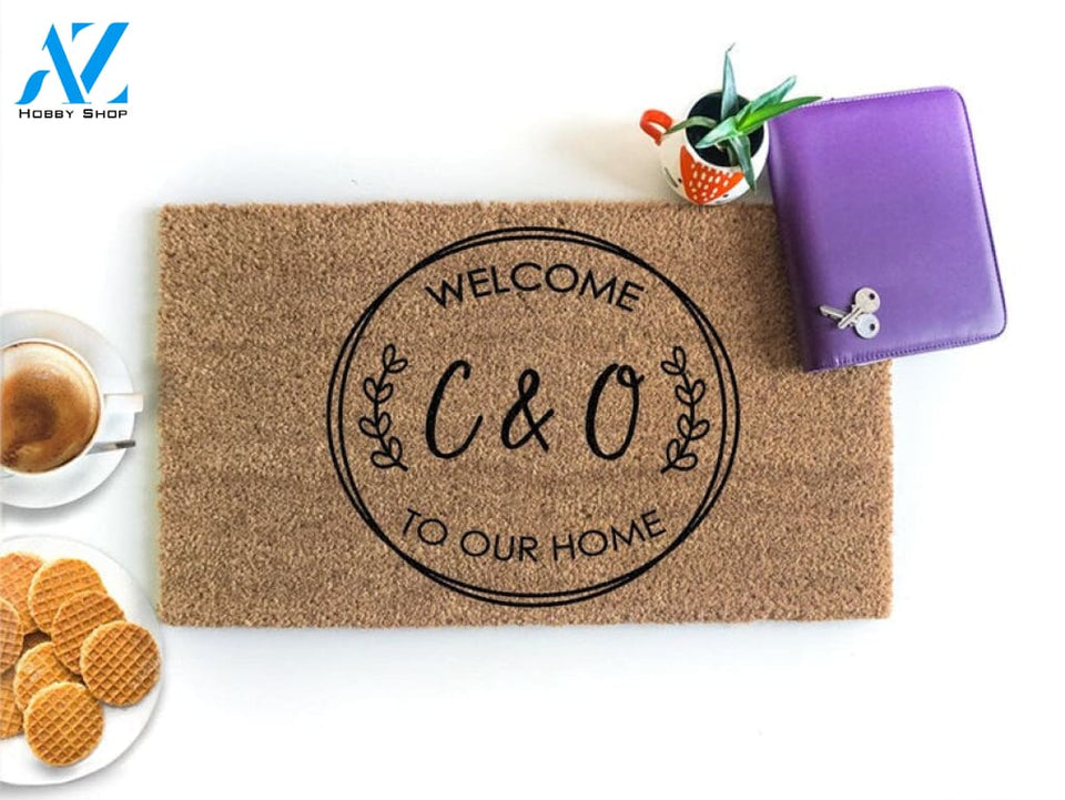 Personalized Welcome To Our Home Initial Doormat - Closing Gift - Welcome Mat - Housewarming Gift - New Home Gift -