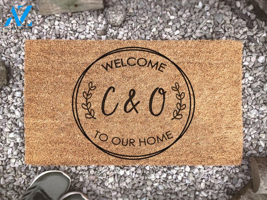 Personalized Welcome To Our Home With Initials Door Mat - Couples Gifts - Housewarming Gift - Newly Weds - Home Decor -