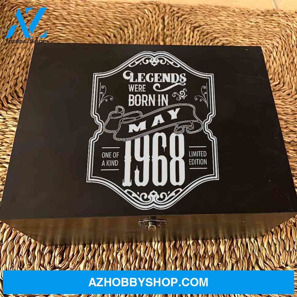 Personalized Whiskey Decanter Set Engraved Wooden Gift Box (Birthday - May 1968) Pentagon Birthday