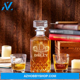 Personalized Whiskey Decanter Set Engraved Wooden Gift Box (Letter D) Whiskey Box Birthday Wood