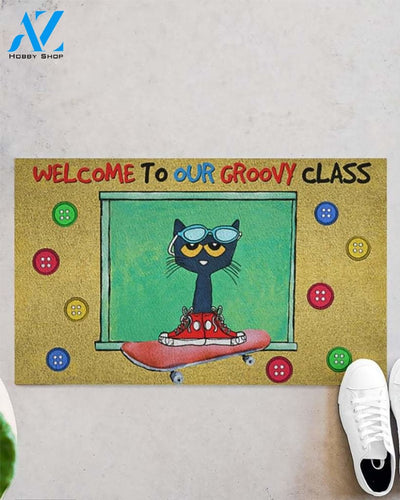 Pete the Cat Doormat, Funny Classroom Doormat, Teacher Room Welcome Mat, Welcome to Our Groovy Class Door Mat, Closing Gift, New Home Mat