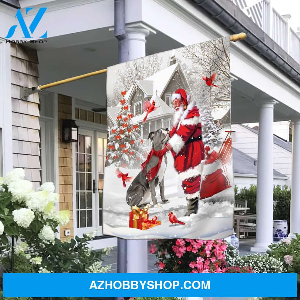 Pit Bull painting, Santa Claus, In the winter garden, Hummingbird - Christmas Flag