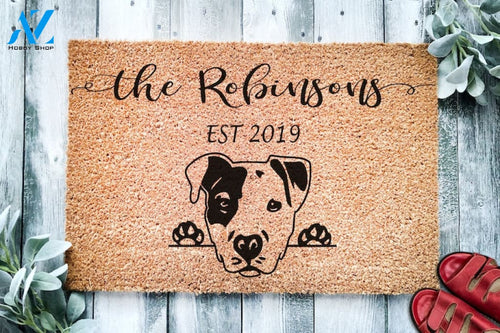 Pitbull Puppy Dog v4 Personalized Doormat Custom Doormat Welcome Mat Housewarming Gift Last Name Door Mat Pit Bull